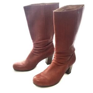 Frye Nora Women's Brown Leather Pull On 2-7/8” Heel Boots w/ Ankle Slouch sz 9